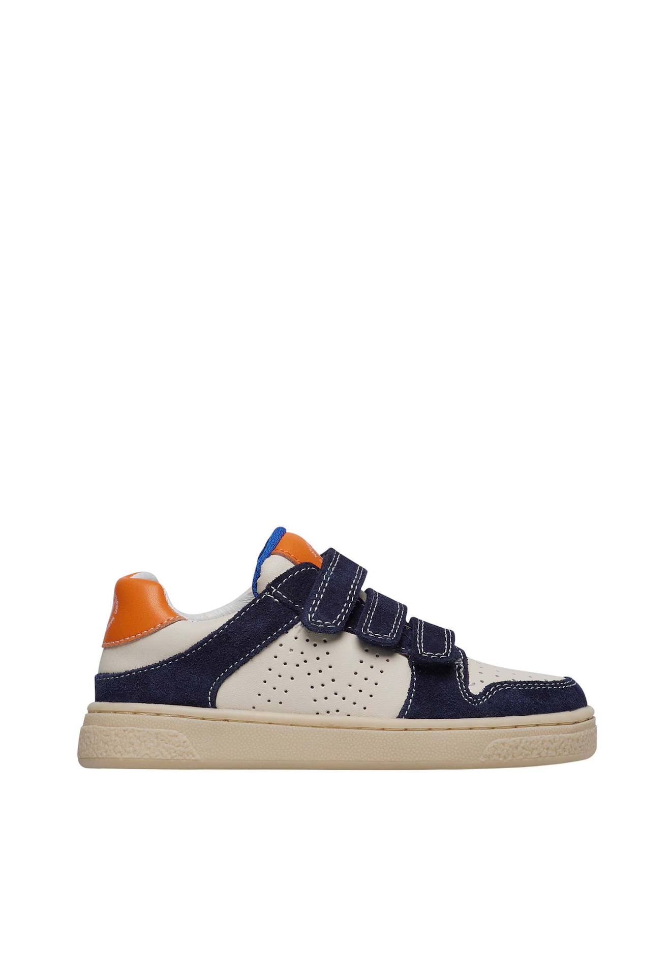Baskets En Cuir Et Suède Theral Vl. Blanc-bleu