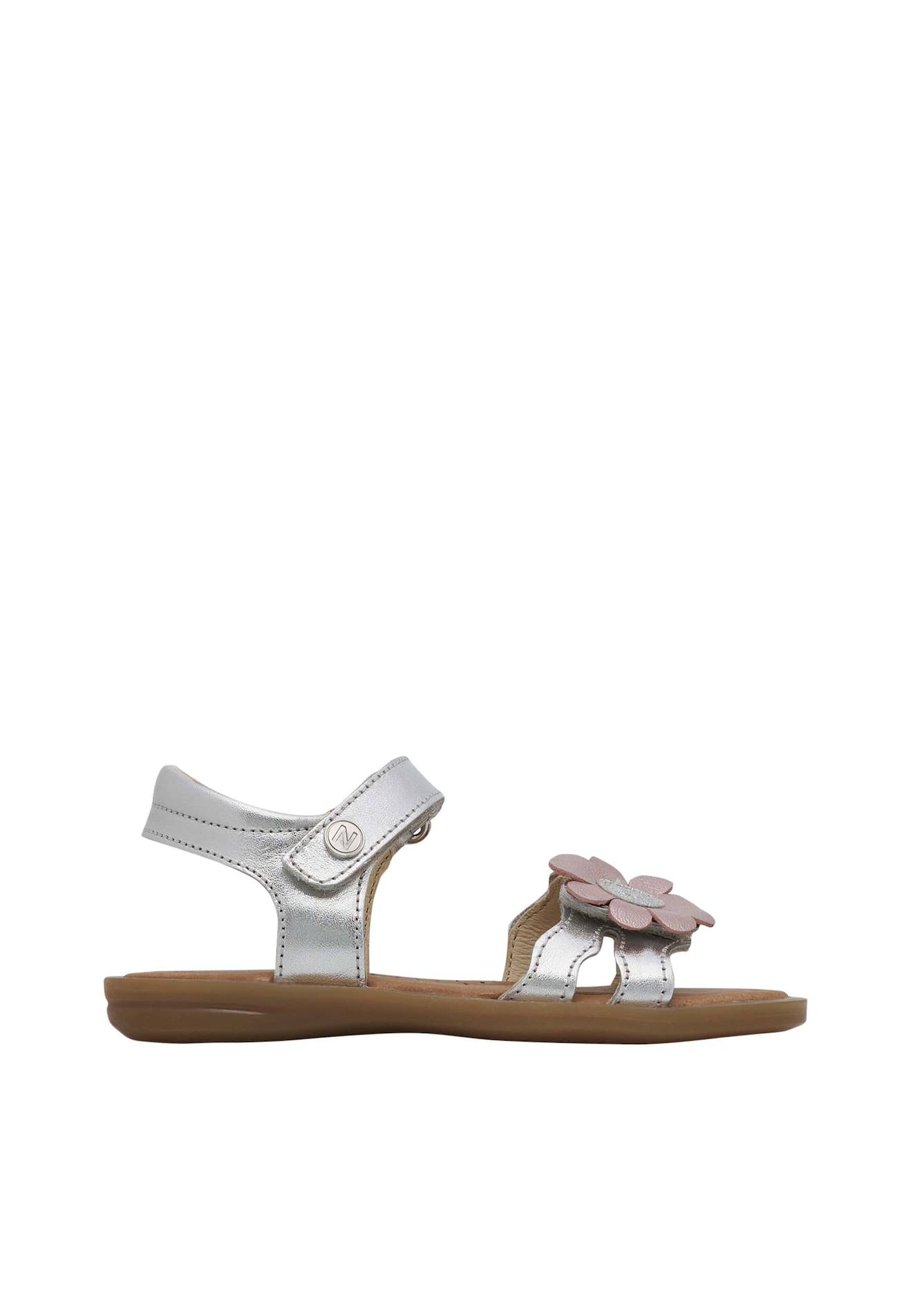 Sandales En Cuir Laminé Avec Fleurs Appliqués Arisle Argent-rose