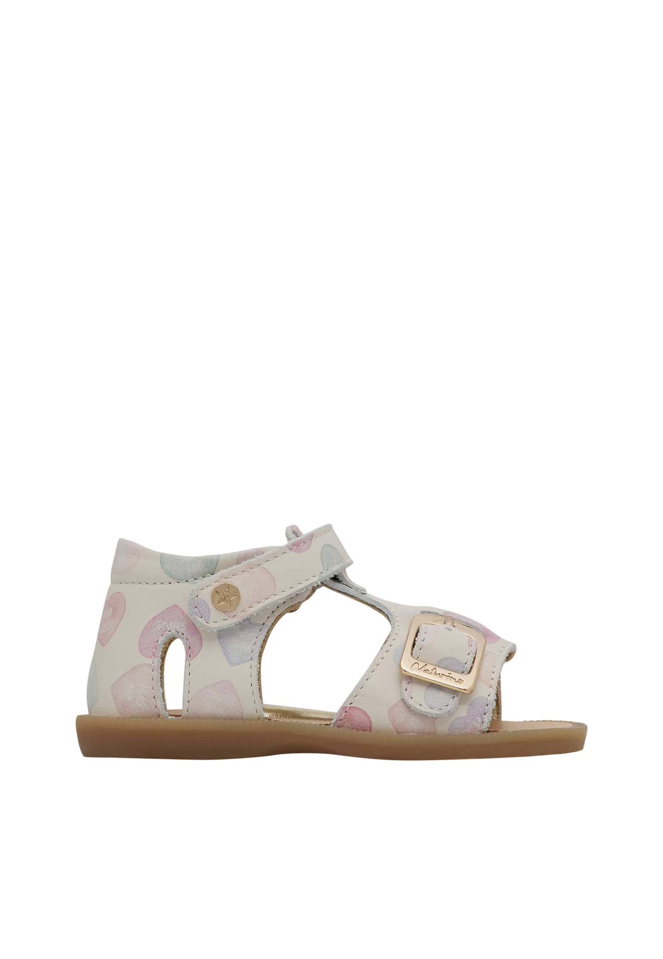 Sandales En Cuir Avec Imprimé Coeur Quarzo Blanc Crème