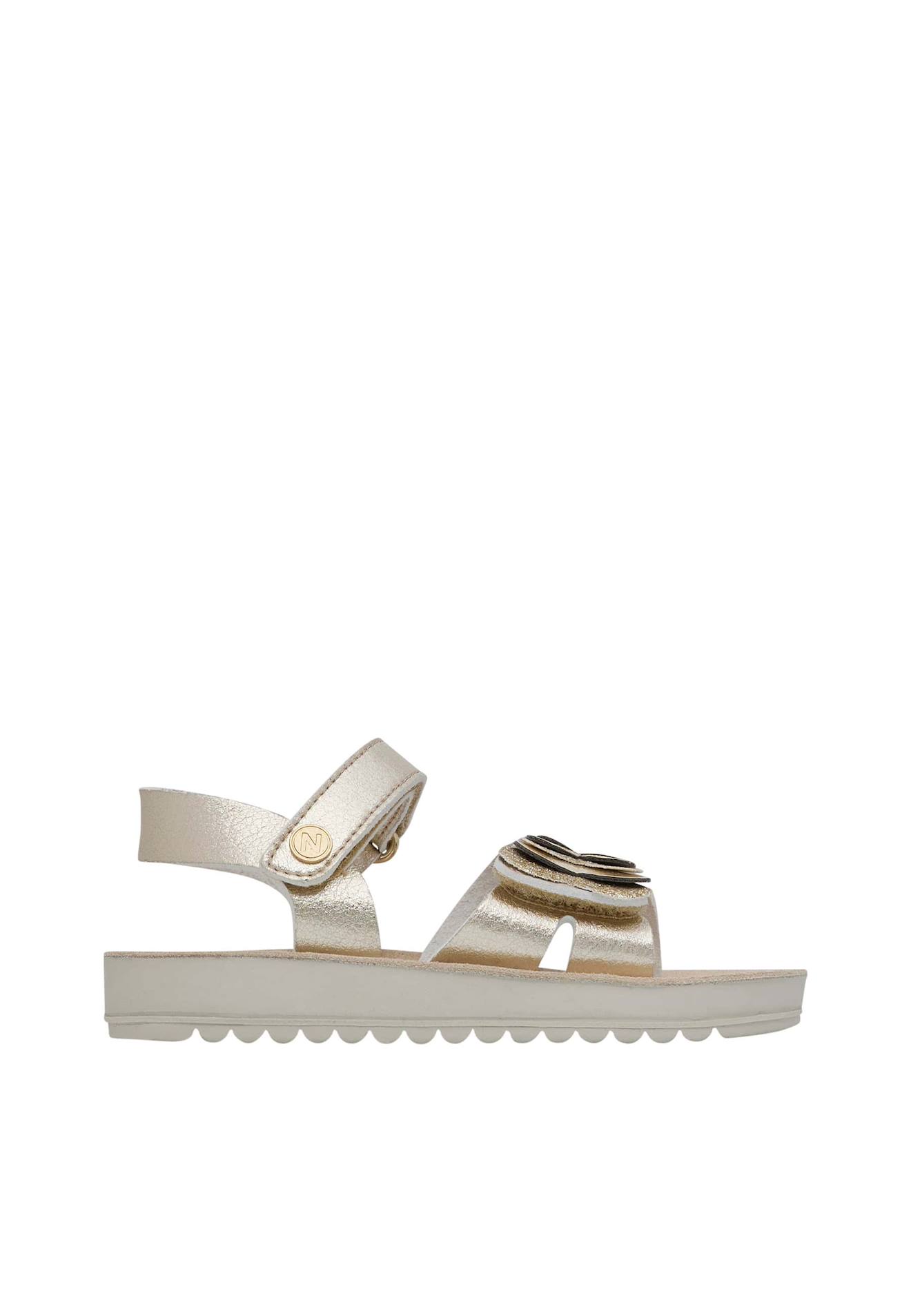 Sandales En Cuir Métallisé Avec Papillons Appliqués Lovety. Platine