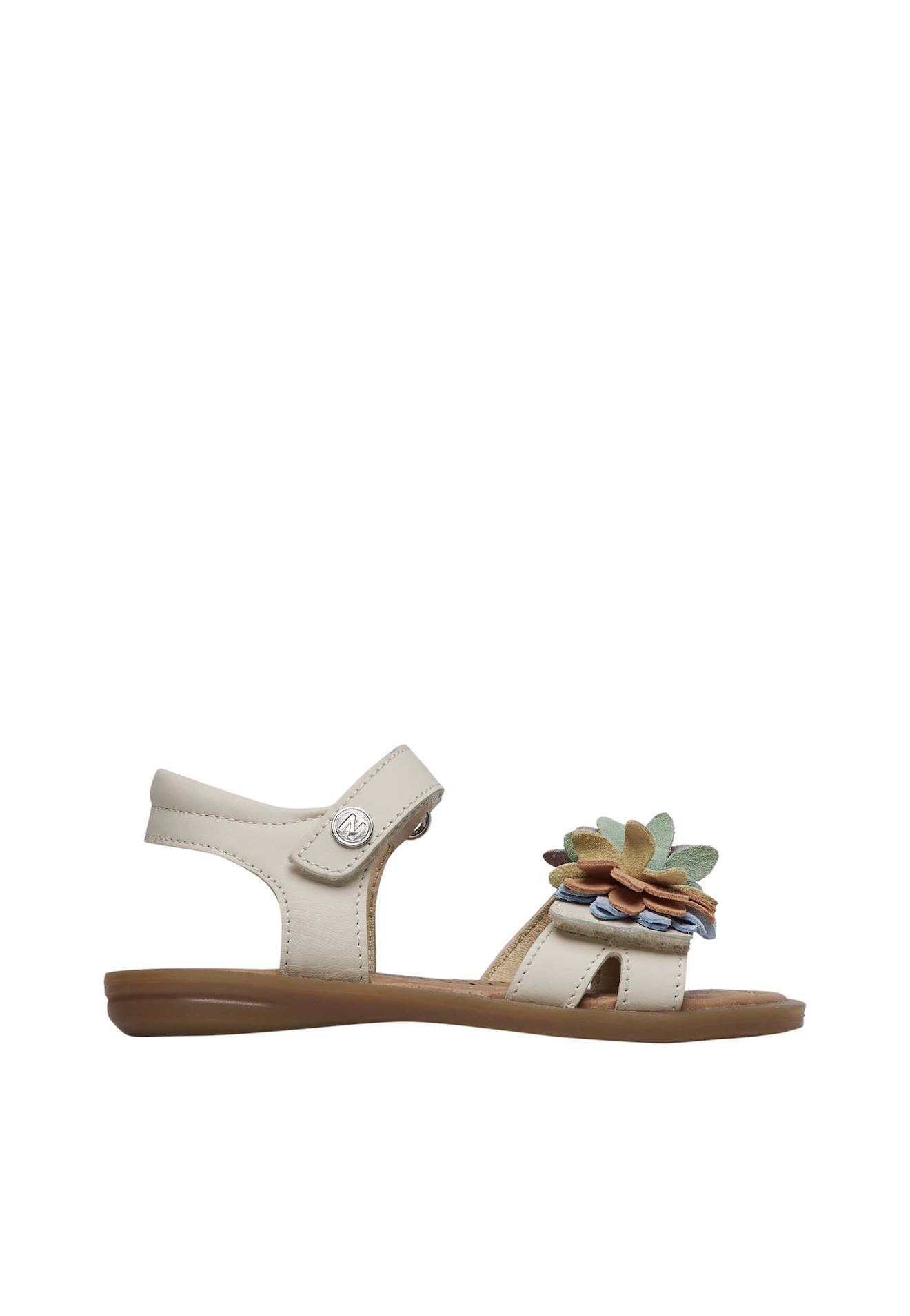 Sandales En Cuir Avec Fleurs Appliquées Lioren Blanc Crème