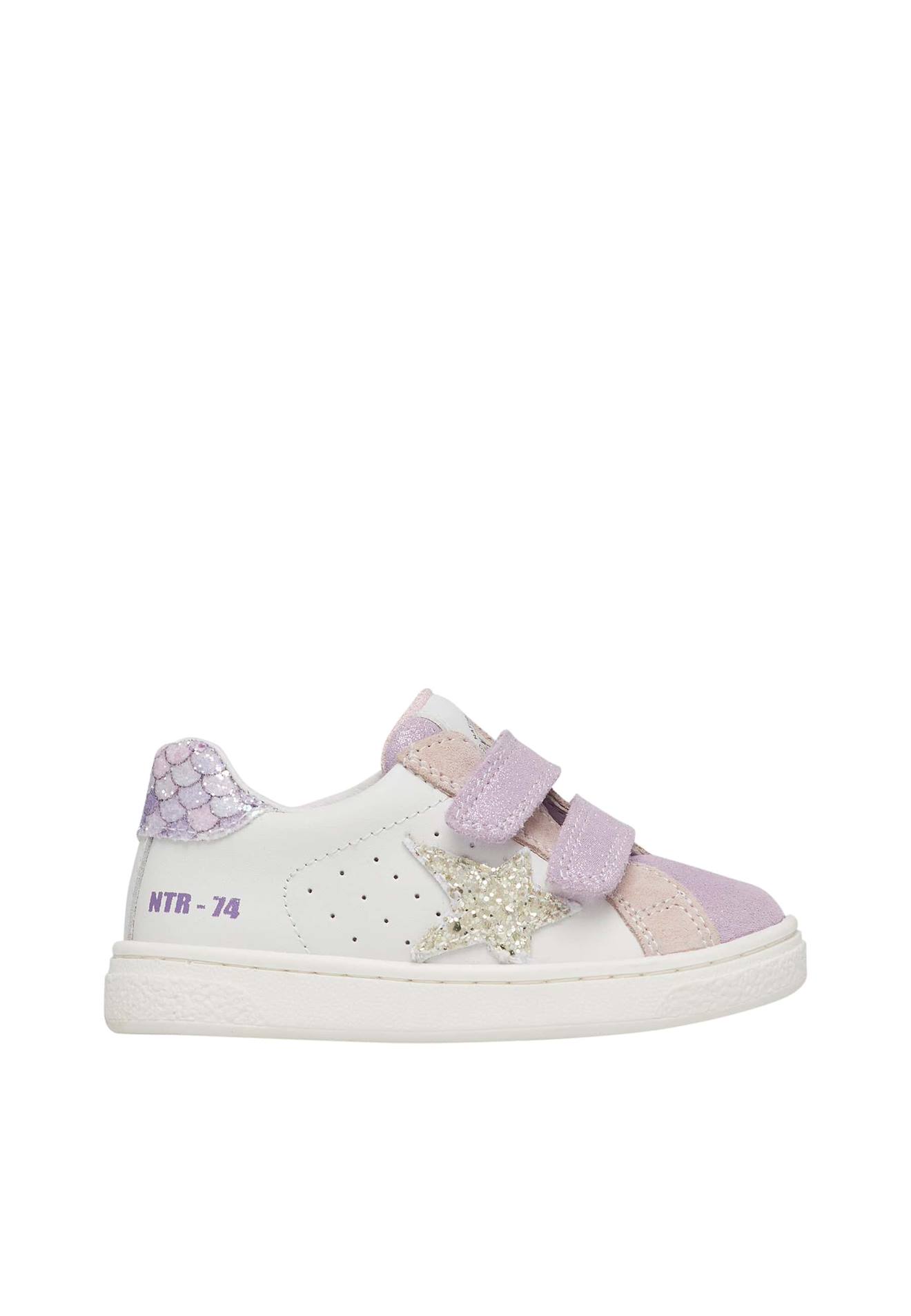 Baskets En Cuir Et Suède Avec Paillettes Pinn Vl. Blanc-lilas