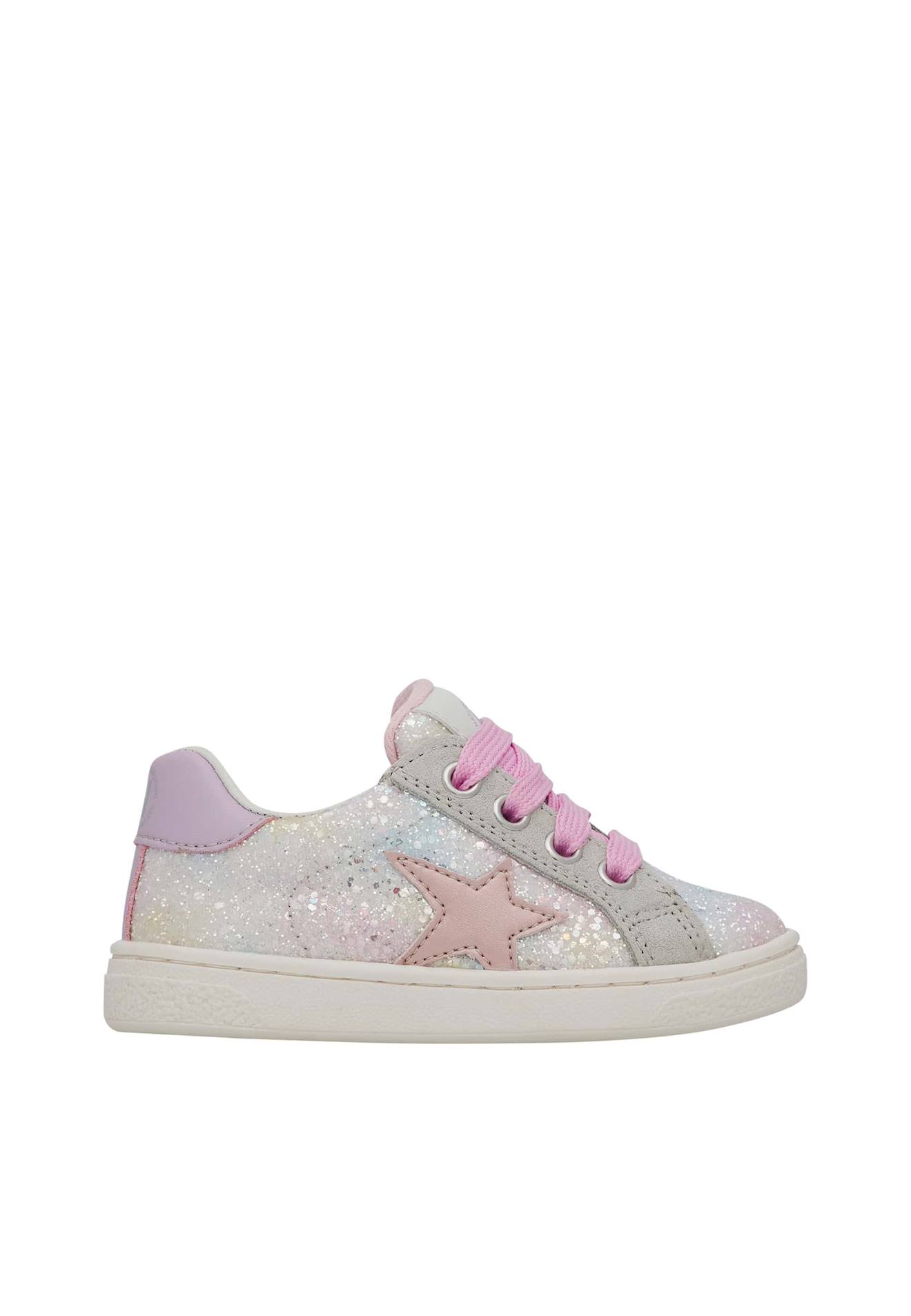 Baskets En Cuir Avec Paillettes Dégradé Pinn Zip. Argent-rose