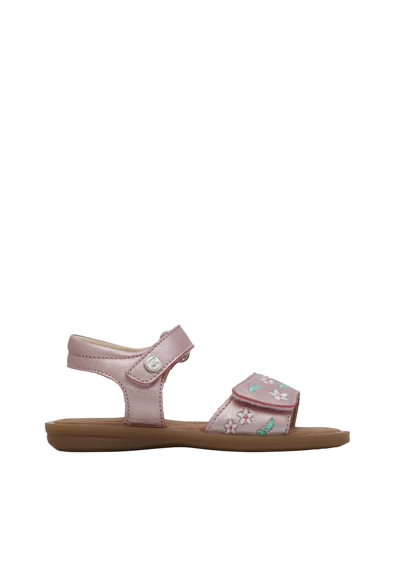 Sandales En Cuir Métallisé Avec Fleurs Brodées Aerina Rose