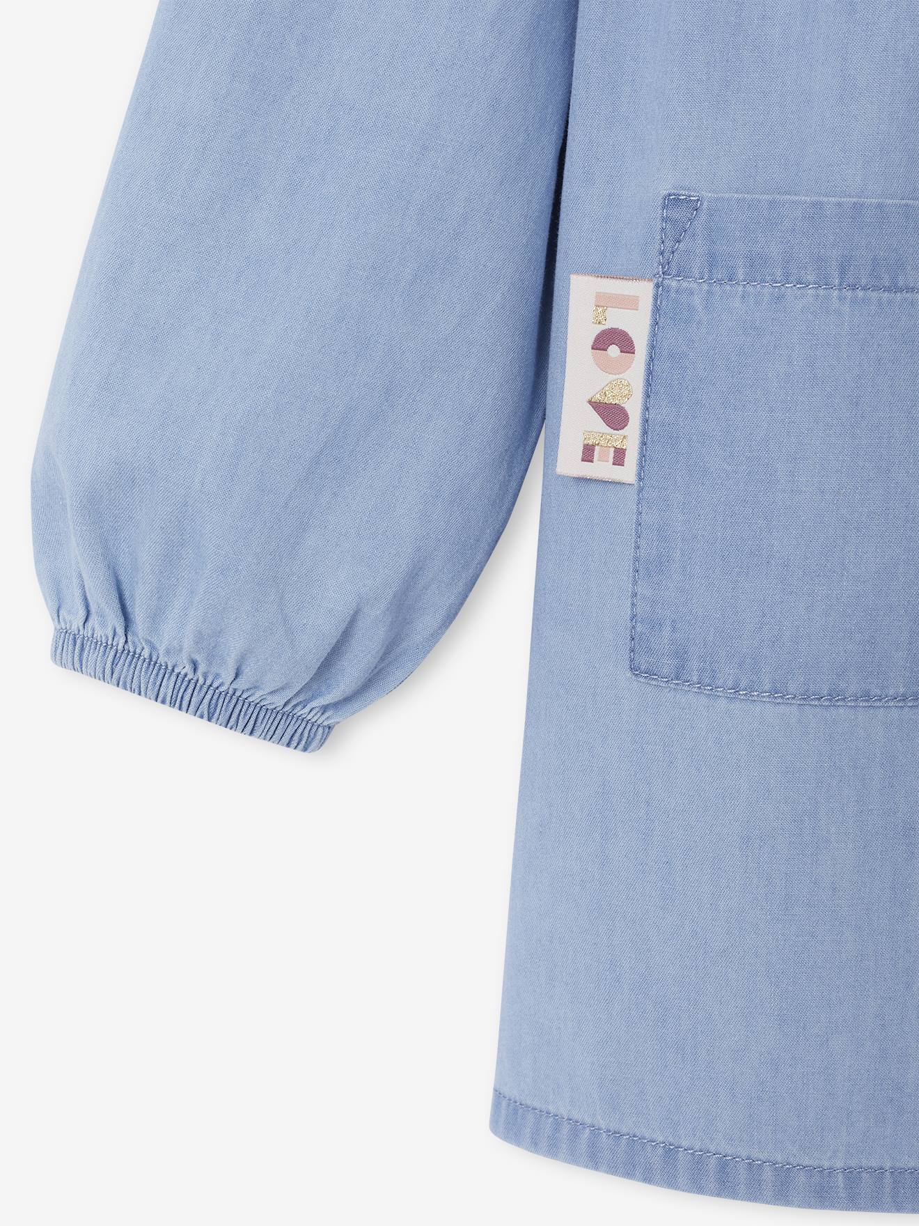 Tablier D'Écolier Garçon VERTBAUDET - En Chambray (Denim), Personnalisable, Manches Longues Élastiquées - Taille Unique
