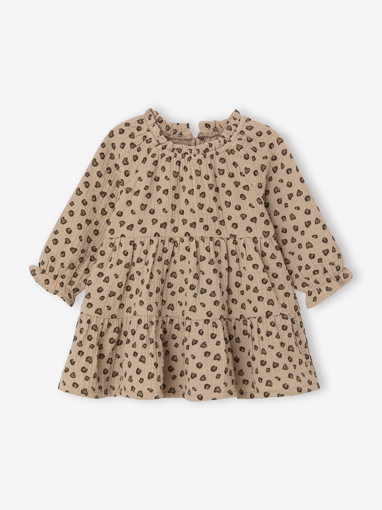 Robe bb volants en gaze de coton taupe 20$