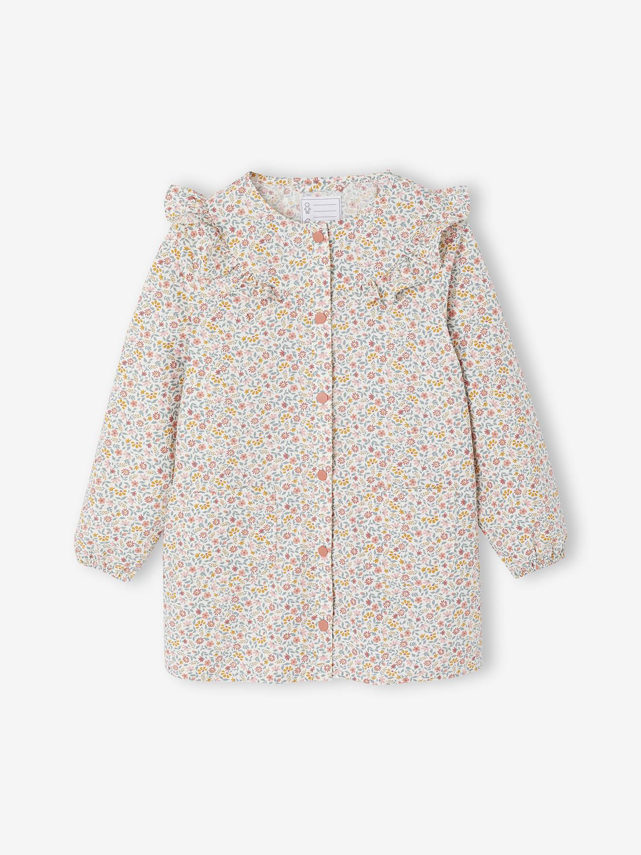 Tablier personnalisable BERGAMOTTE fleuri fille rose poudré