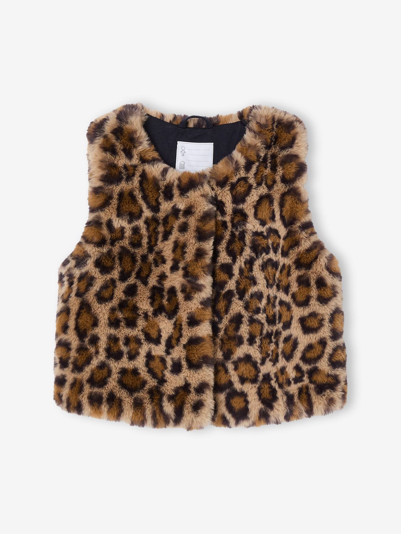 Gilet sans manches fille fausse fourrure marron imprimé