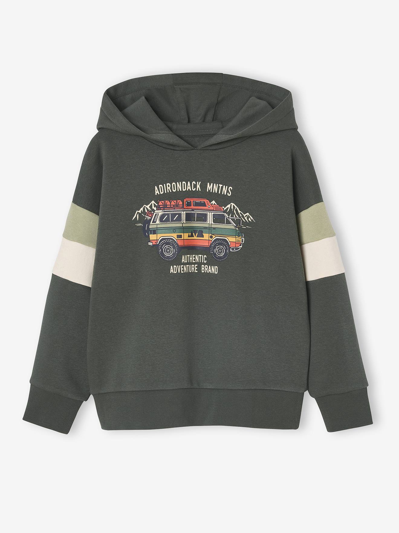 Sweat garçon à capuche motif placé lichen