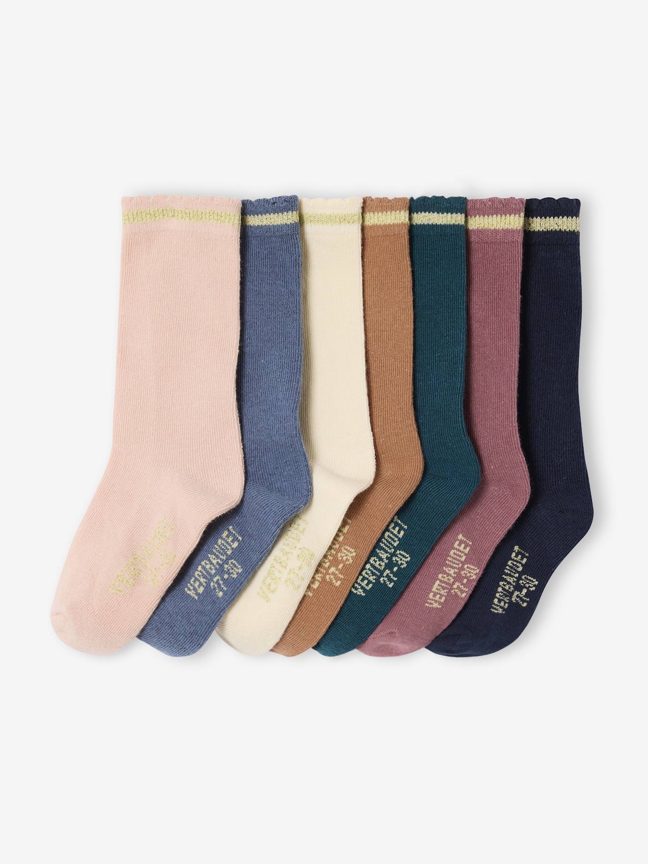 Vertbaudet - Lot de 7 paires de mi-chaussettes fille lurex rose poudré