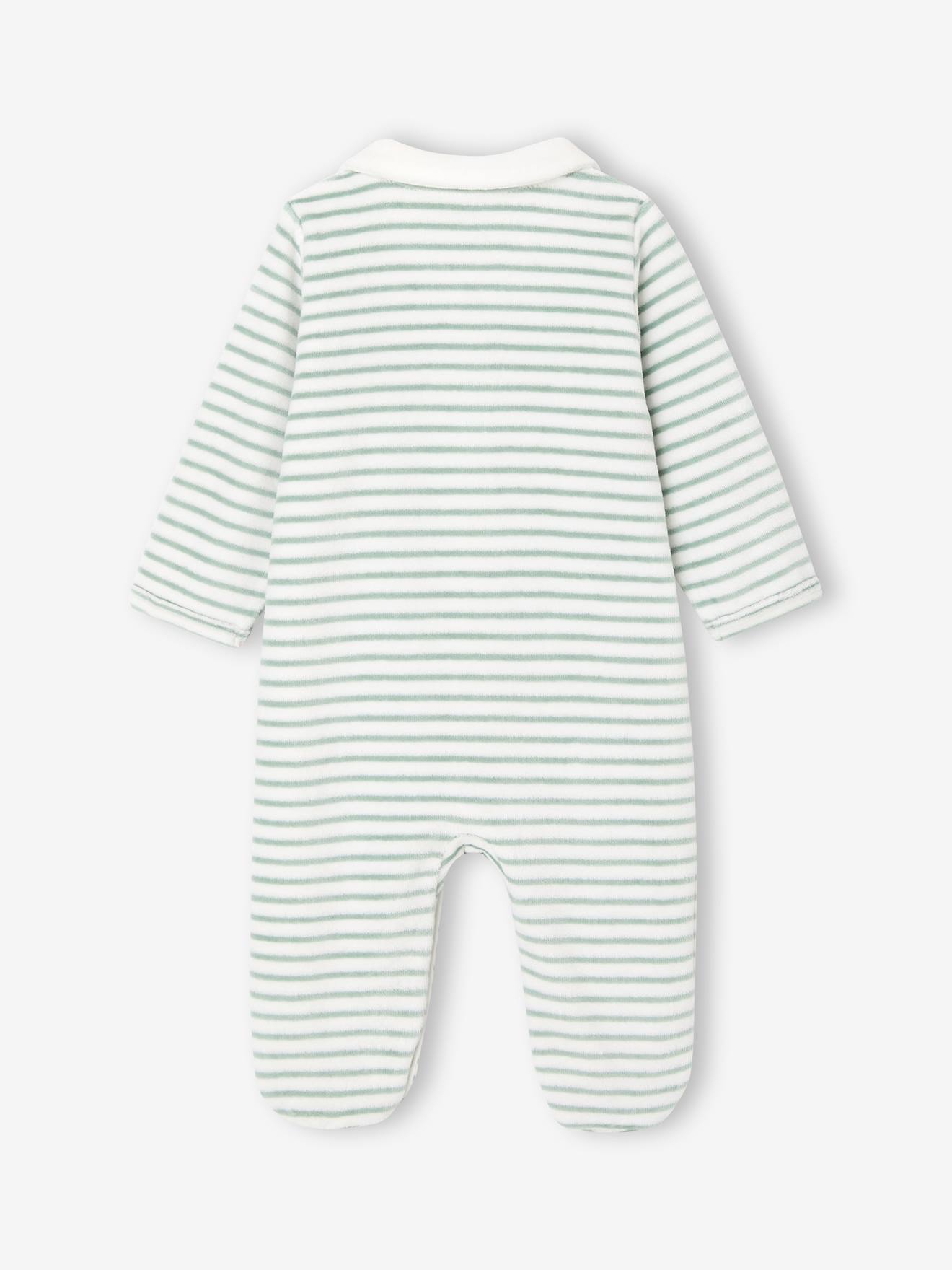 Pyjama bébé garçon en velours rayé personnalisable écru (Vertbaudet) - Image 2