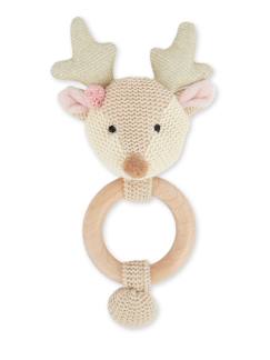 Hochet peluche faon ella, anneau dentition bois  - vertbaudet enfant