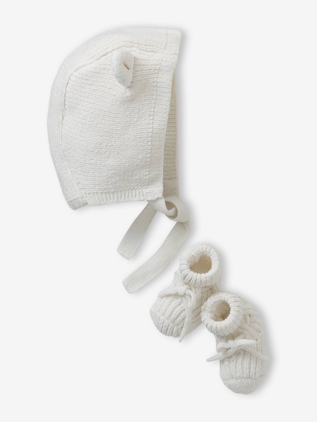 Ensemble bonnet et chaussons bébé naissance écru (Vertbaudet) - Image 1