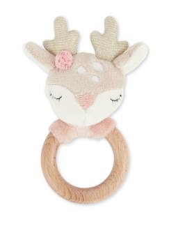 Jouet-Premier âge-Hochet peluche faon ella, anneau dentition bois