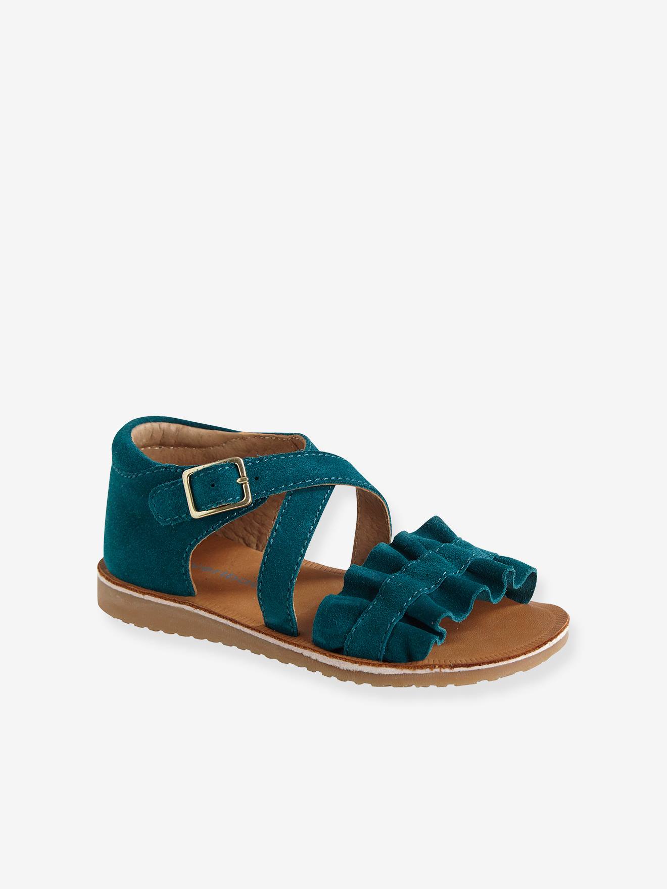 Sandales en cuir fille collection maternelle émeraude