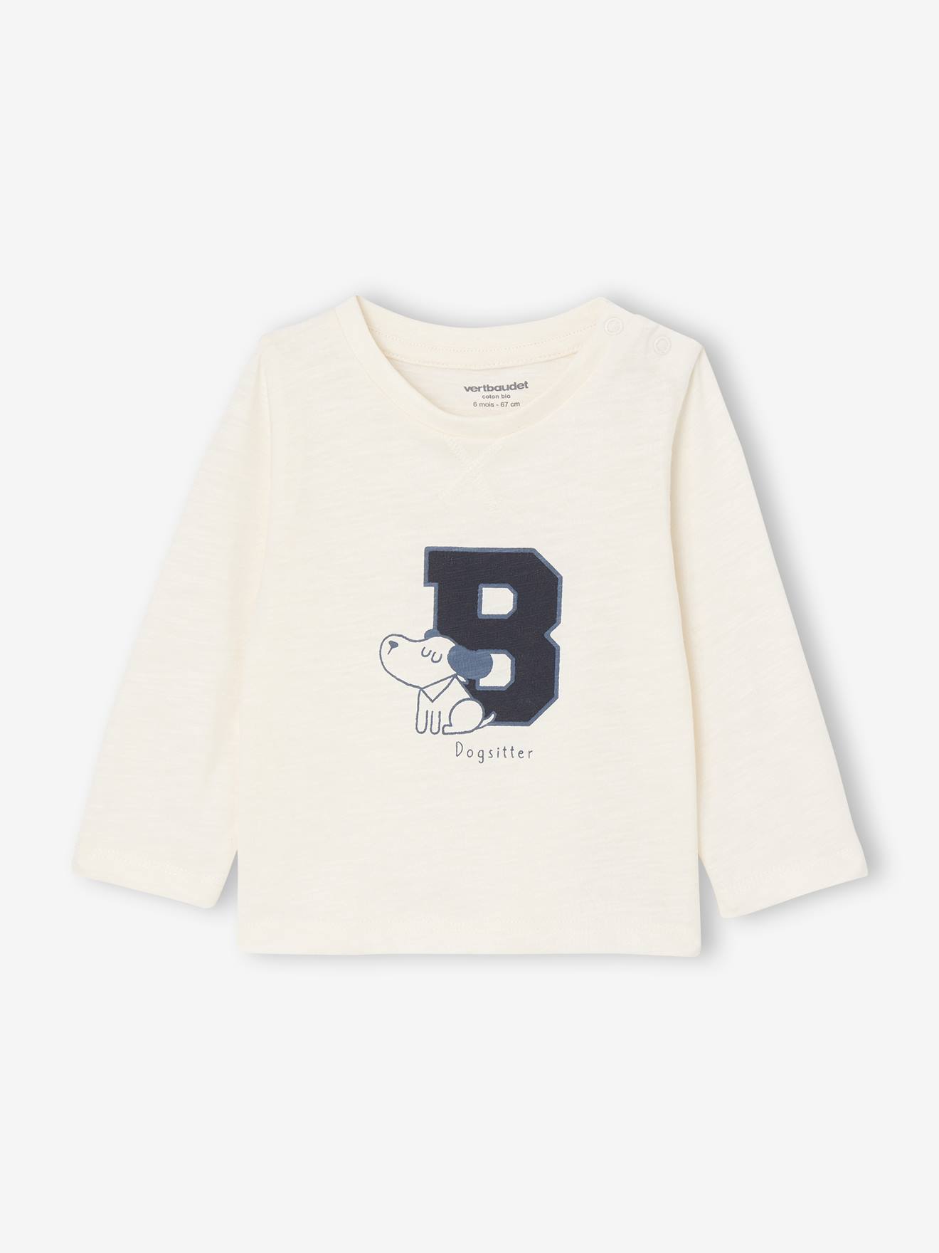 T-shirt bébé manches longues imprimé devant écru
