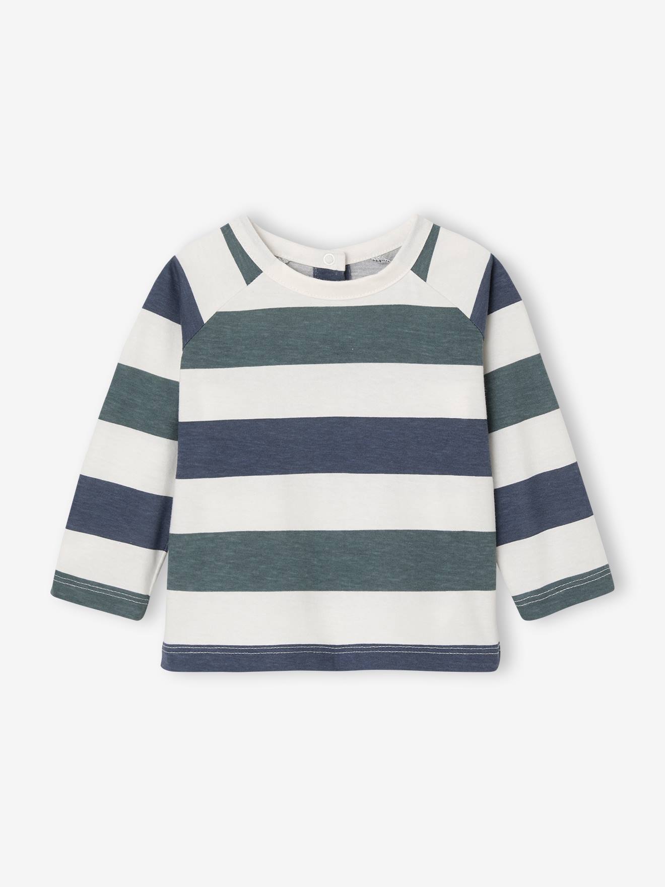 T-shirt bébé rayé manches longues bleu grisé