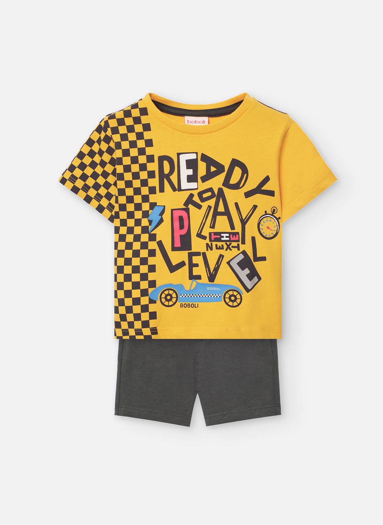 Ensemble T-shirt Imprimé Et Short Uni Jaune