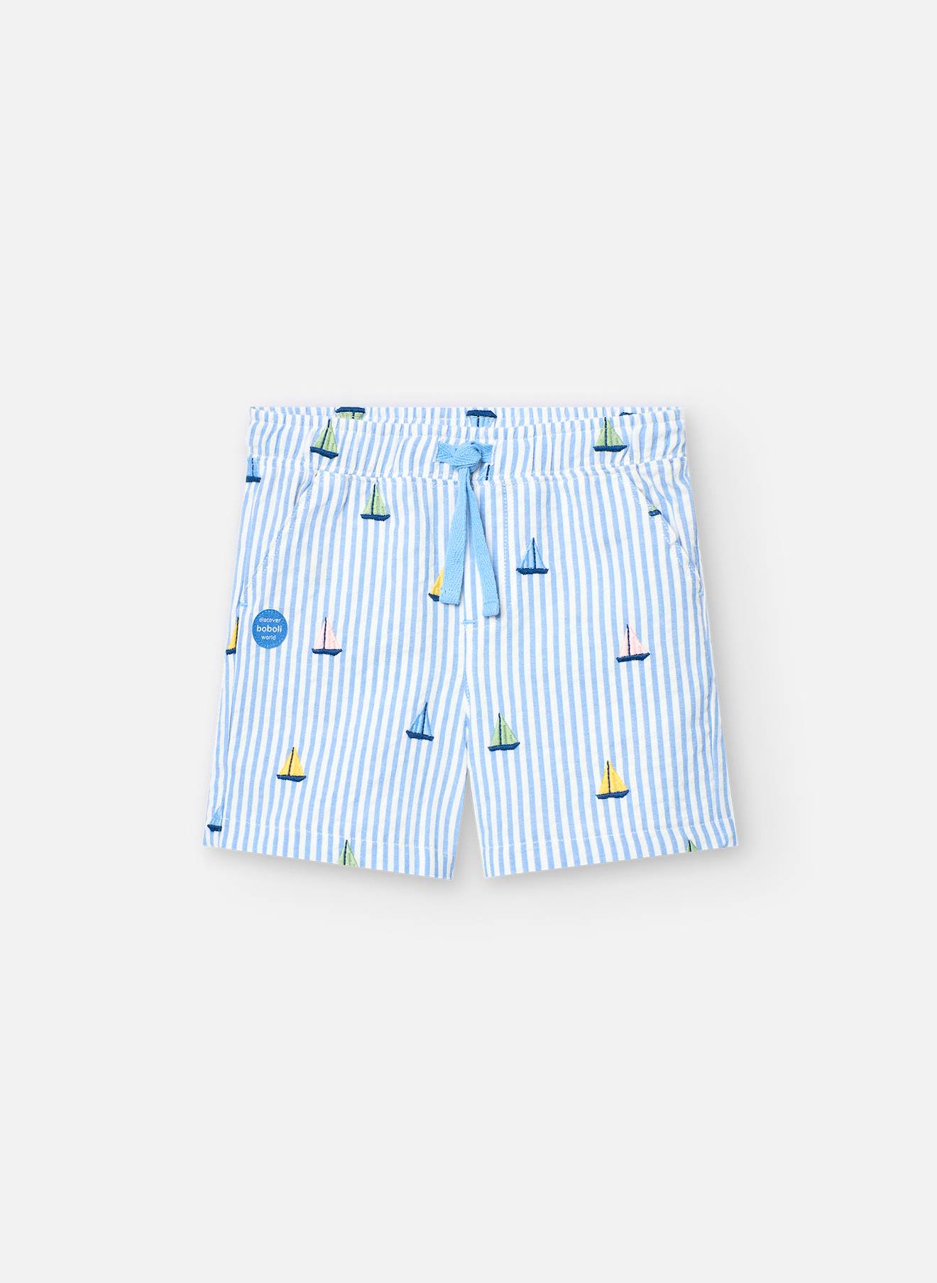 Bermuda En Coton Avec Motif Rayures Bleu