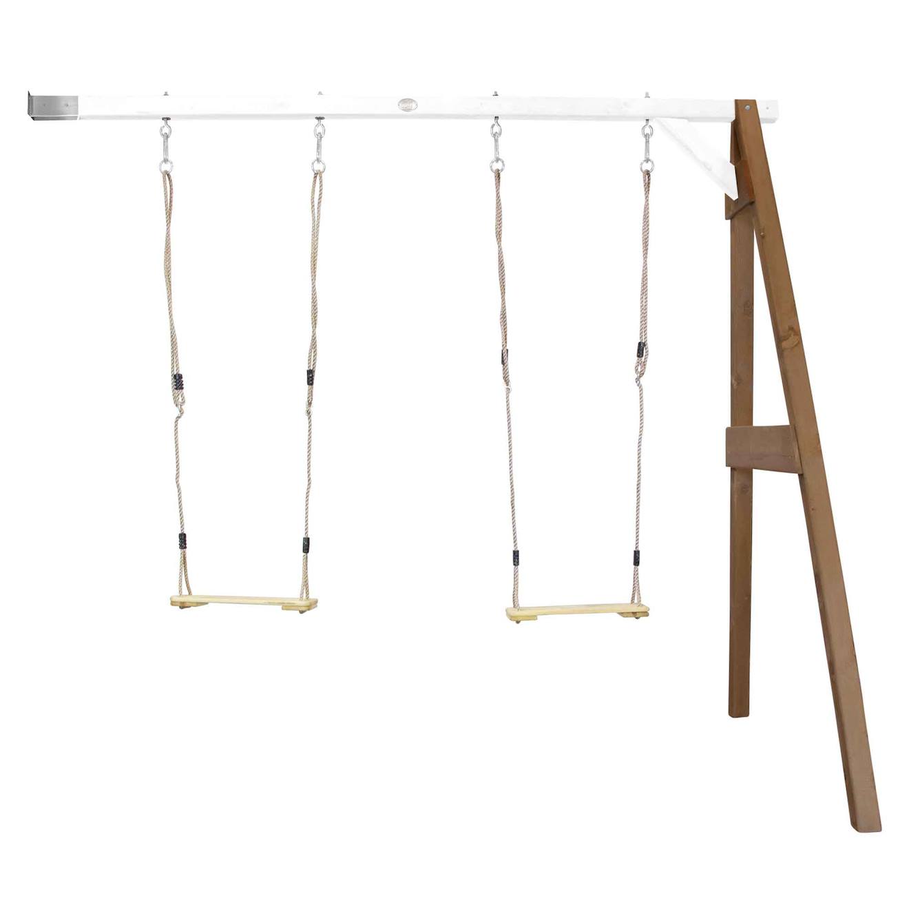 Portique En Bois Avec Balançoire Siège Nid Rond Marron/blanc