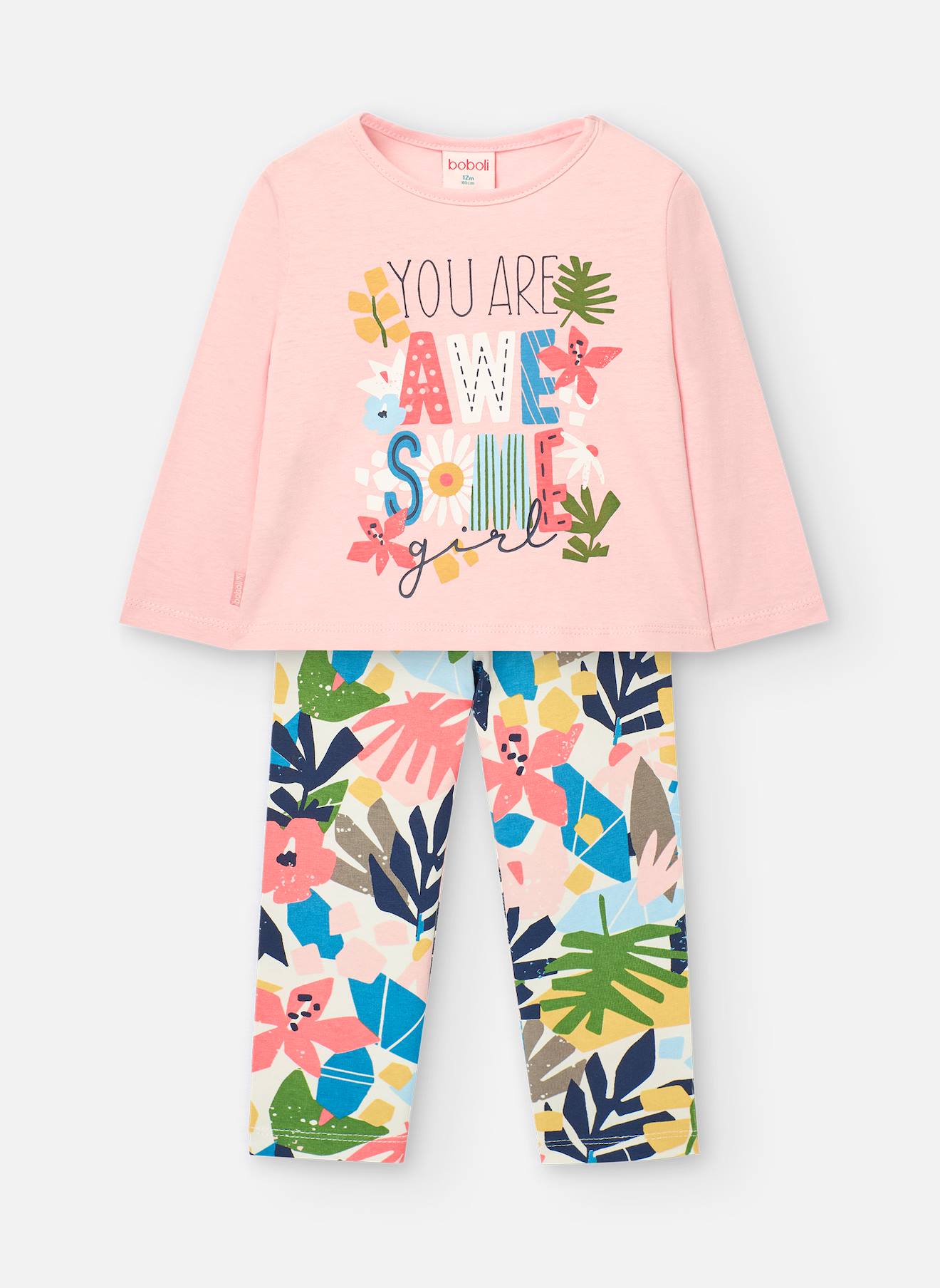 Ensemble T-shirt Manches Longues Et Leggings Imprimés Rose
