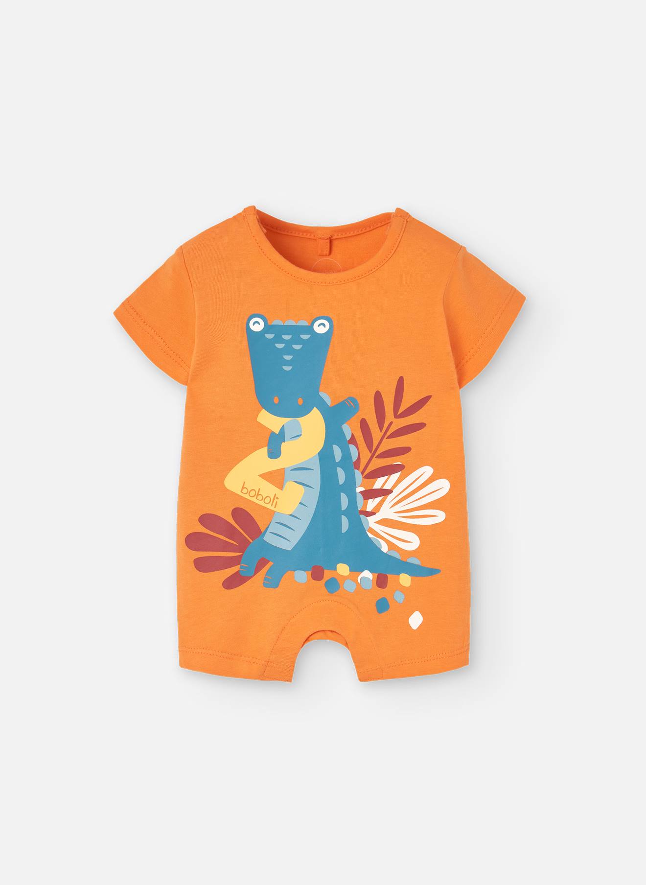 Barboteuse En Coton Avec Dessin Frontal Orange