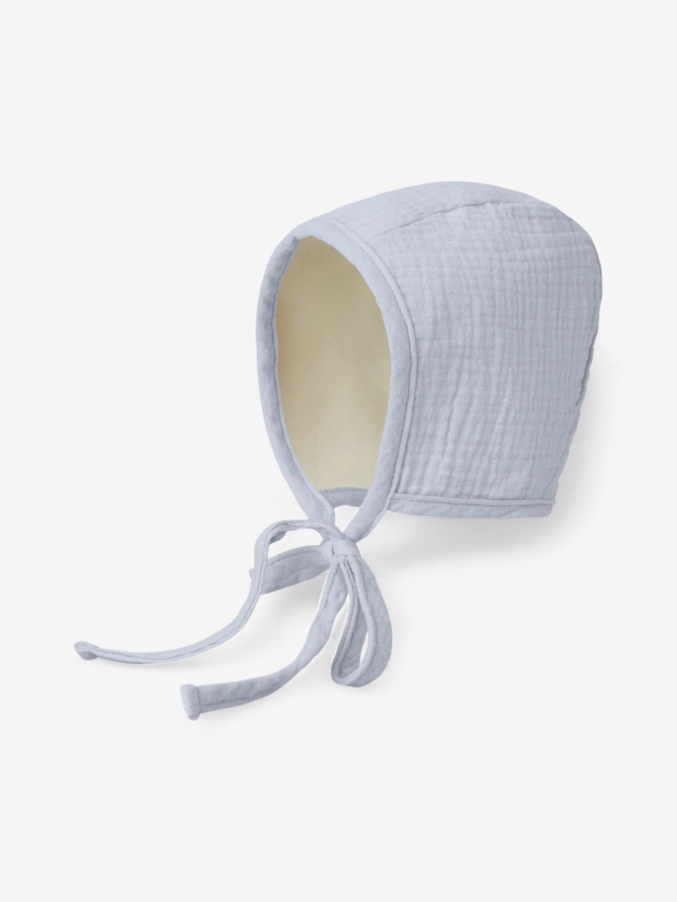 Bonnet Bébé En Mousseline De Coton Bleu