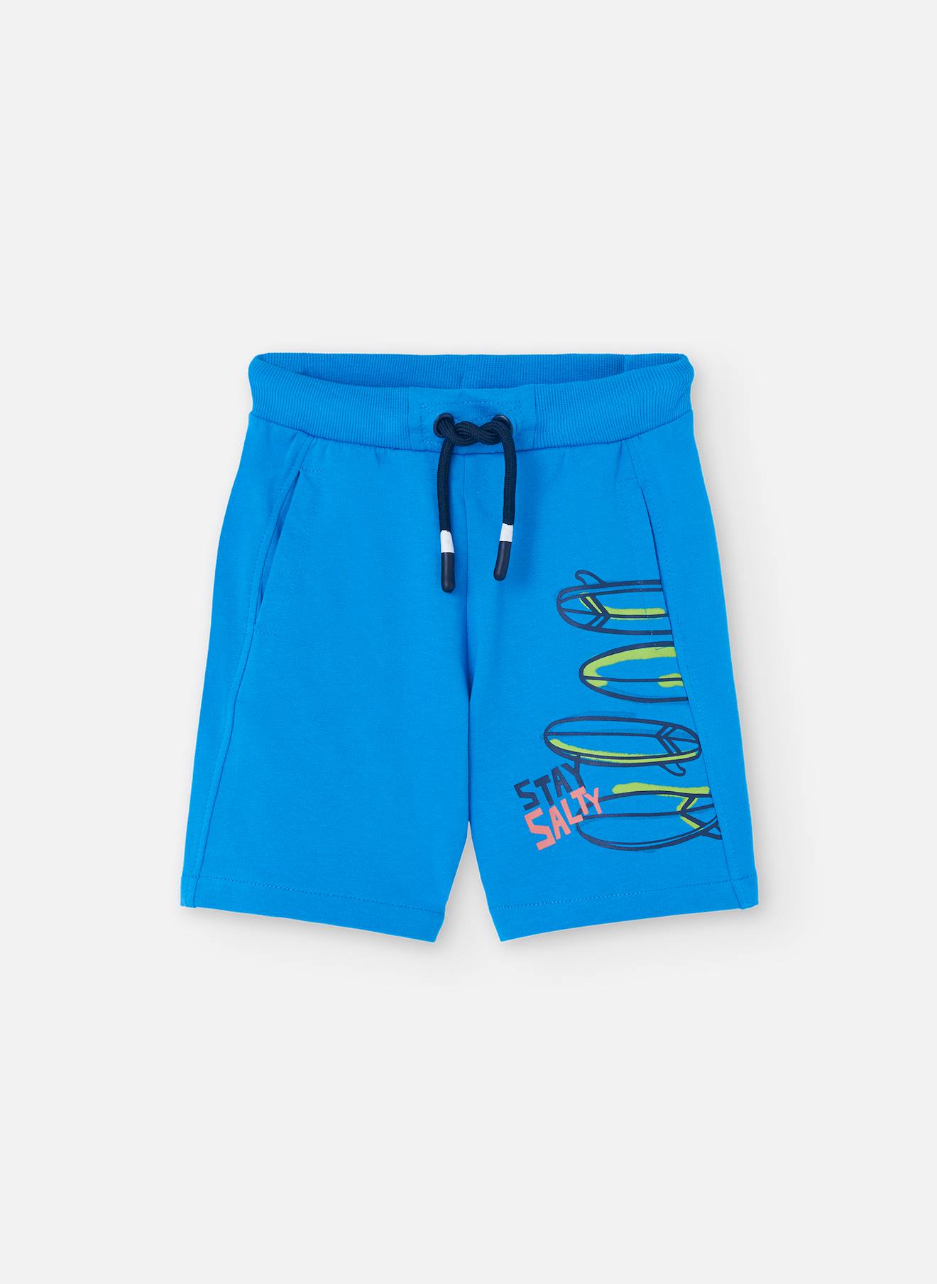 Bermuda En Coton Avec Cordon De Serrage Bleu