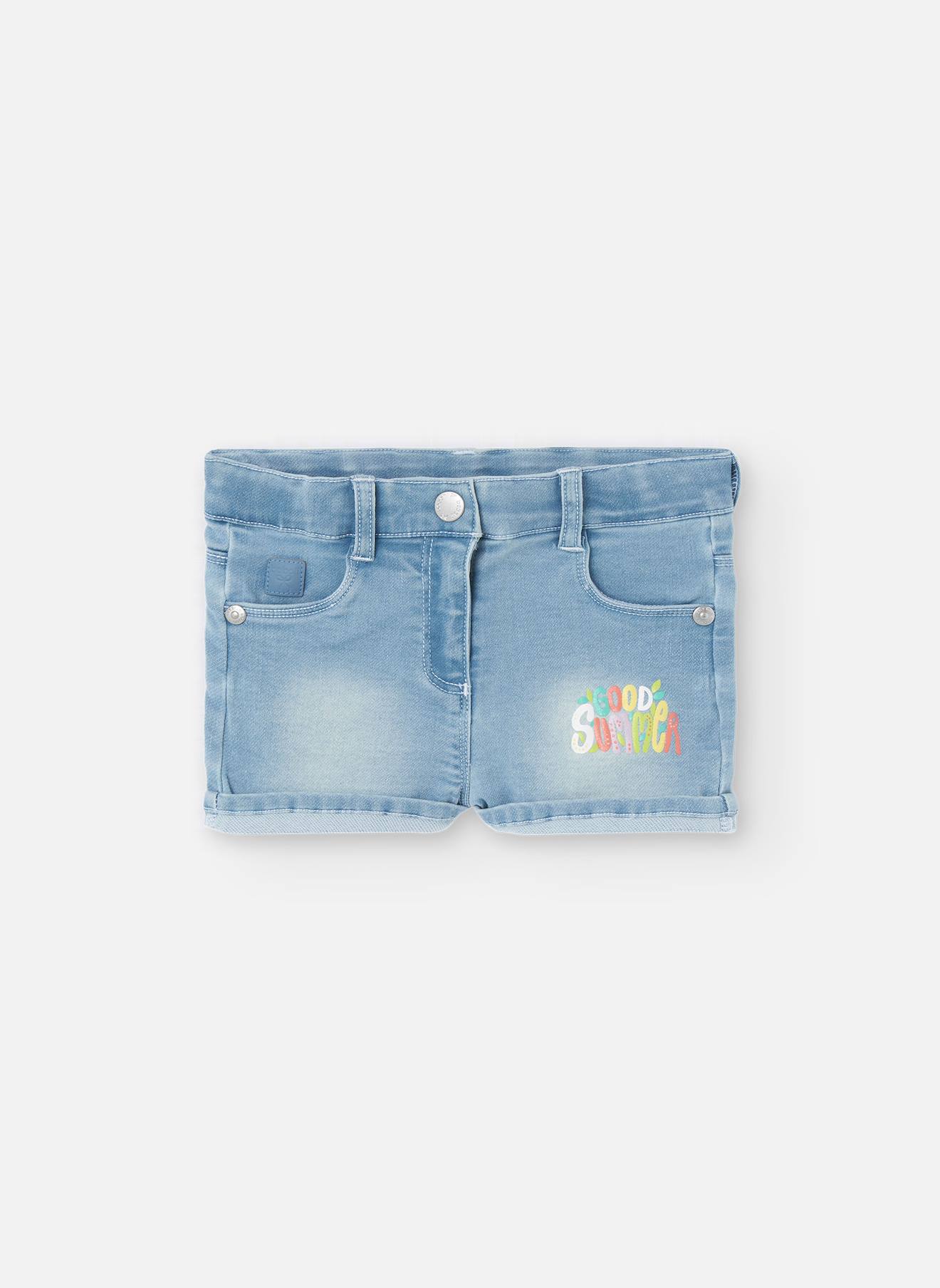 Short En Denim Avec Détail Brodé Bleu