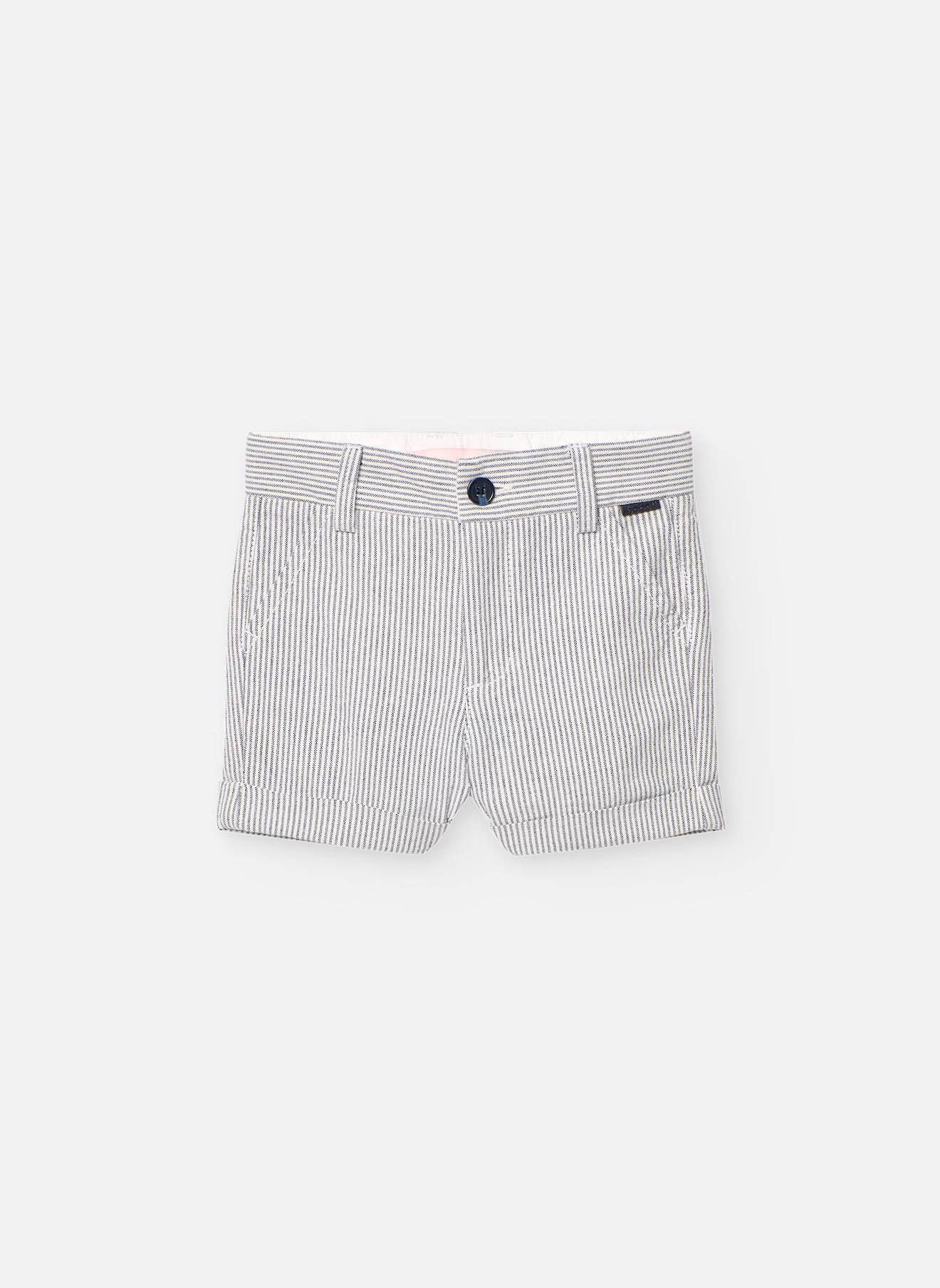 Bermuda En Coton Avec Imprimé Rayures Bleu