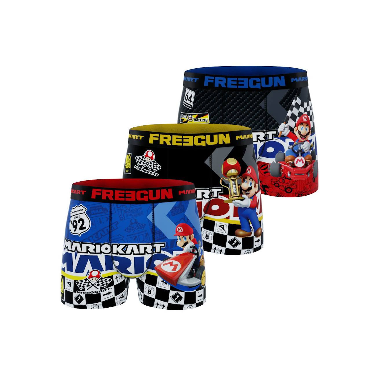 Lot De 3 Boxers Super Mario Kart Bleu/noir/rouge