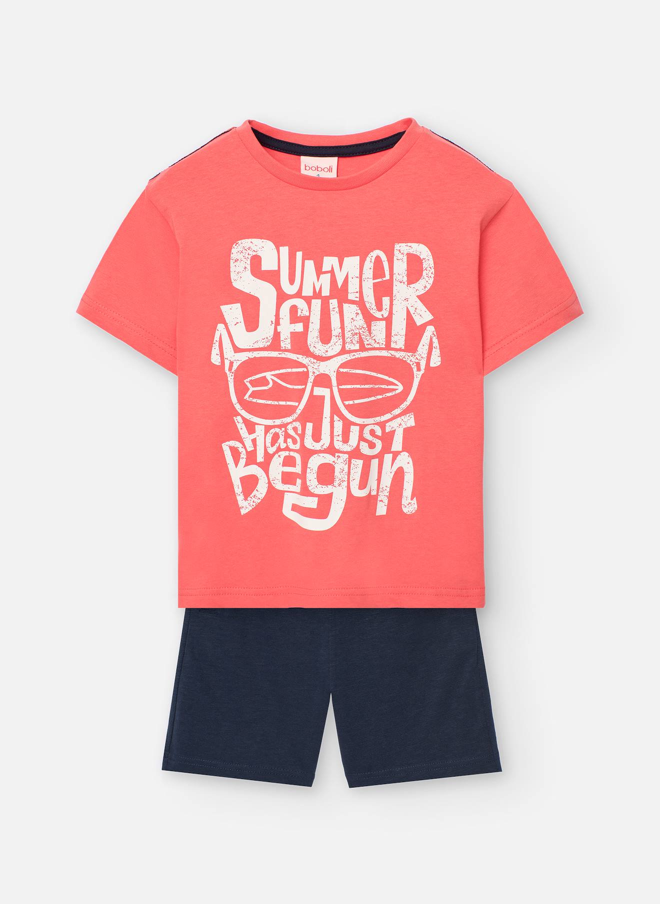 Ensemble T-shirt Avec Dessin Frontal Et Pantalon Court Uni Rouge