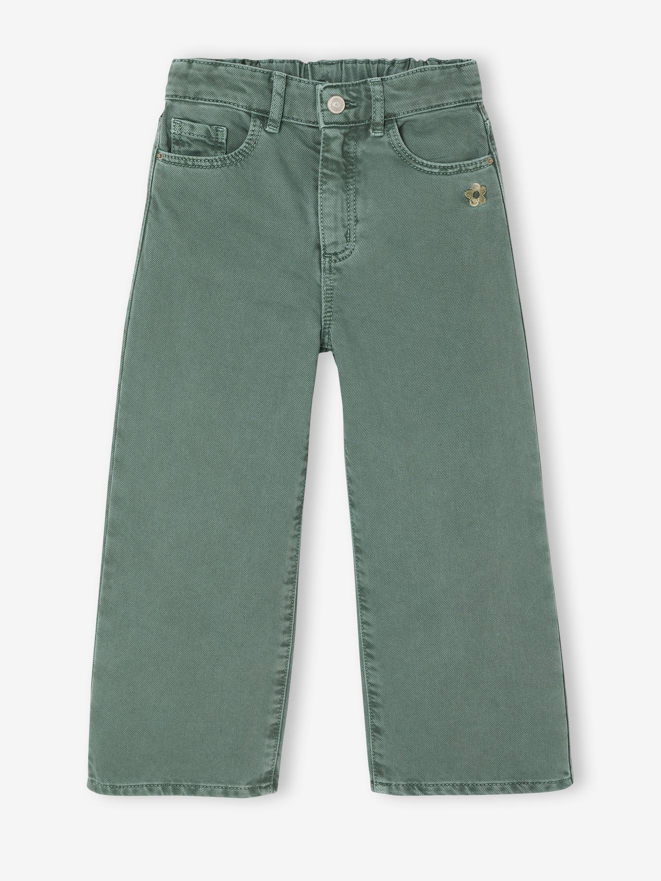Pantalon fille large couleur vert