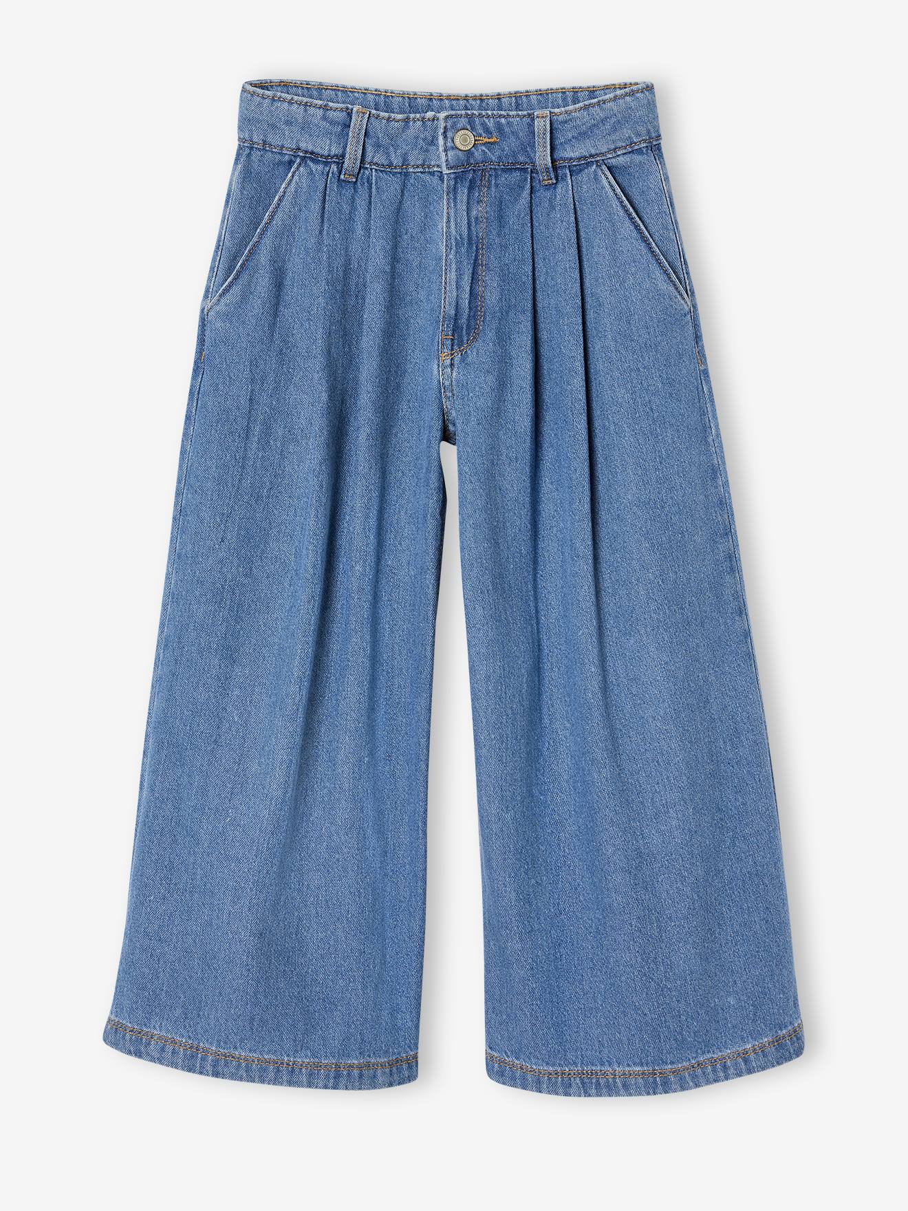 Jean Fille VERTBAUDET - Coupe Large Avec Volants - Denim 100% Coton - Élastique Ajustable