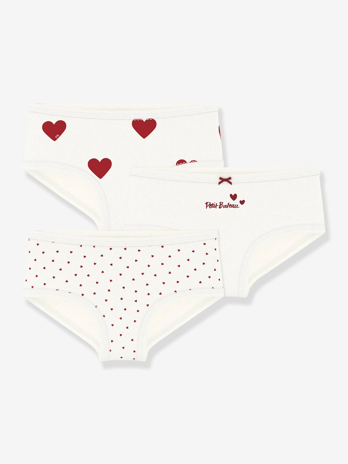 Lot de 3 culottes taille haute coeur en coton enfant blanc