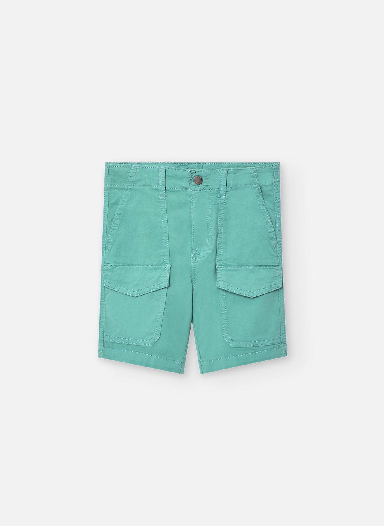 Bermuda À Multiples Poches En Tissu Uni Vert