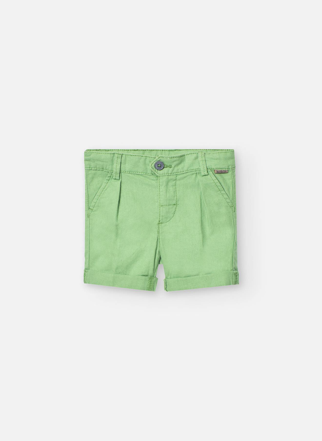 Bermuda Uni Avec Pinces Et Fermeture À Bouton Vert