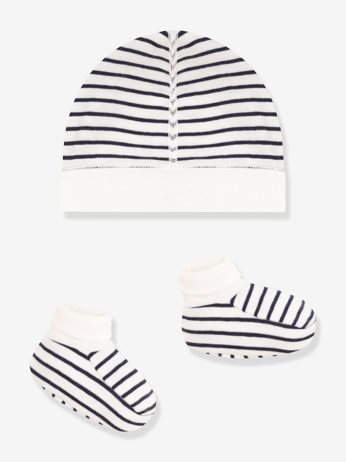 Lot bonnet et chaussons bébé mixte blanc (Petit Bateau) - Image 2