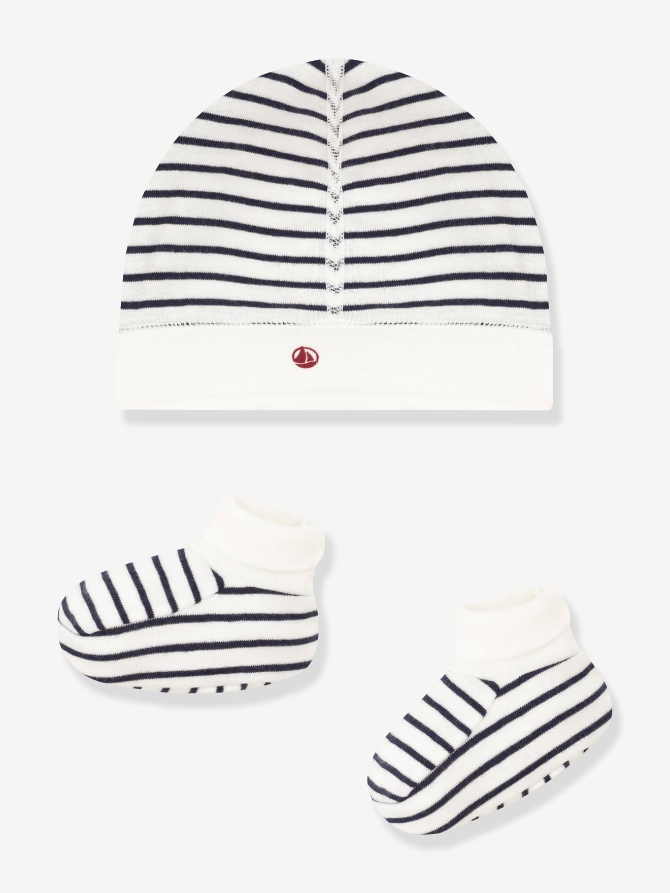 Lot bonnet et chaussons bébé mixte blanc (Petit Bateau) - Couverture