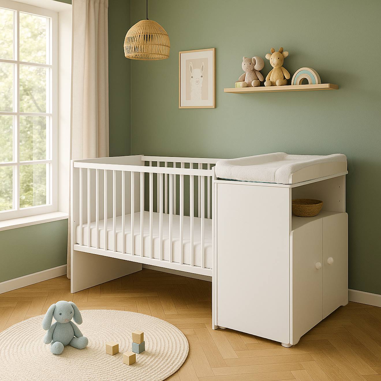 Lit Bébé Combiné Évolutif - Basic Blanc/gris