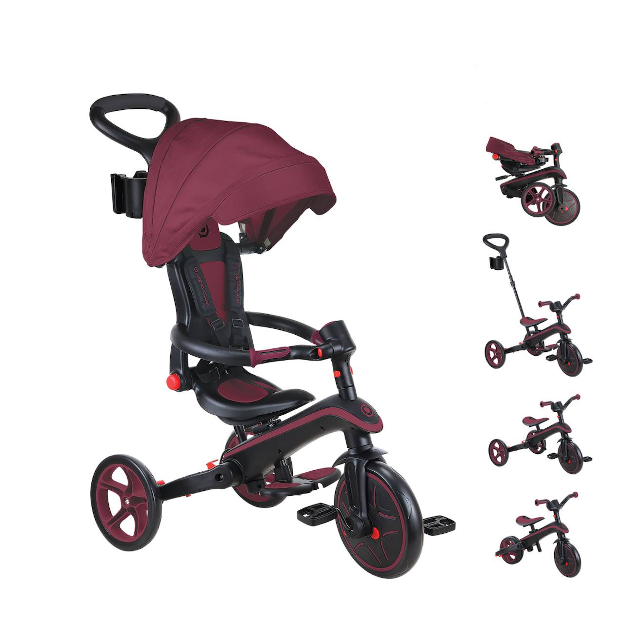 Tricycle Explorer 4-en-1 Évolutif & Pliable Rouge Bordeaux