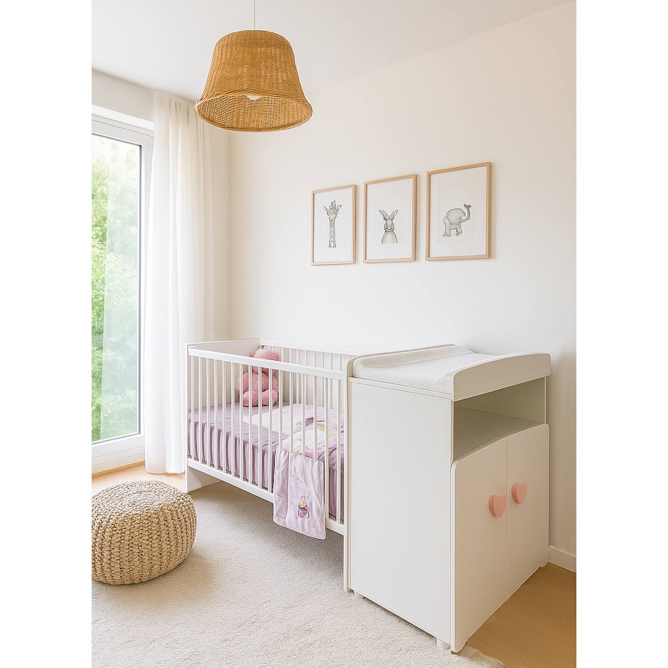 Lit Bébé Combiné Évolutif - Basic Blanc/rose