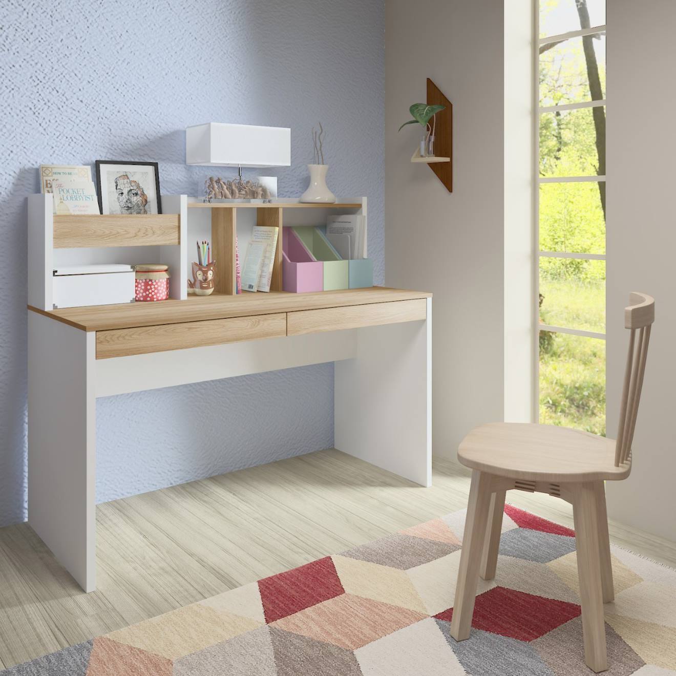 Bureau Avec Sur-meuble Tacco Blanc Et Bois