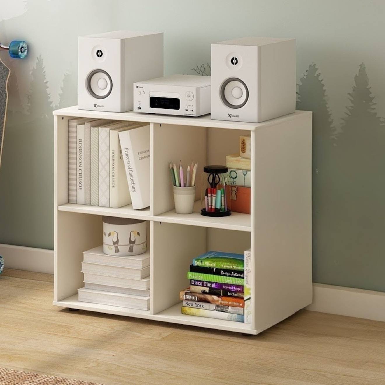 Bloc De Rangement 4 Cases Effet Bois Colette Blanc