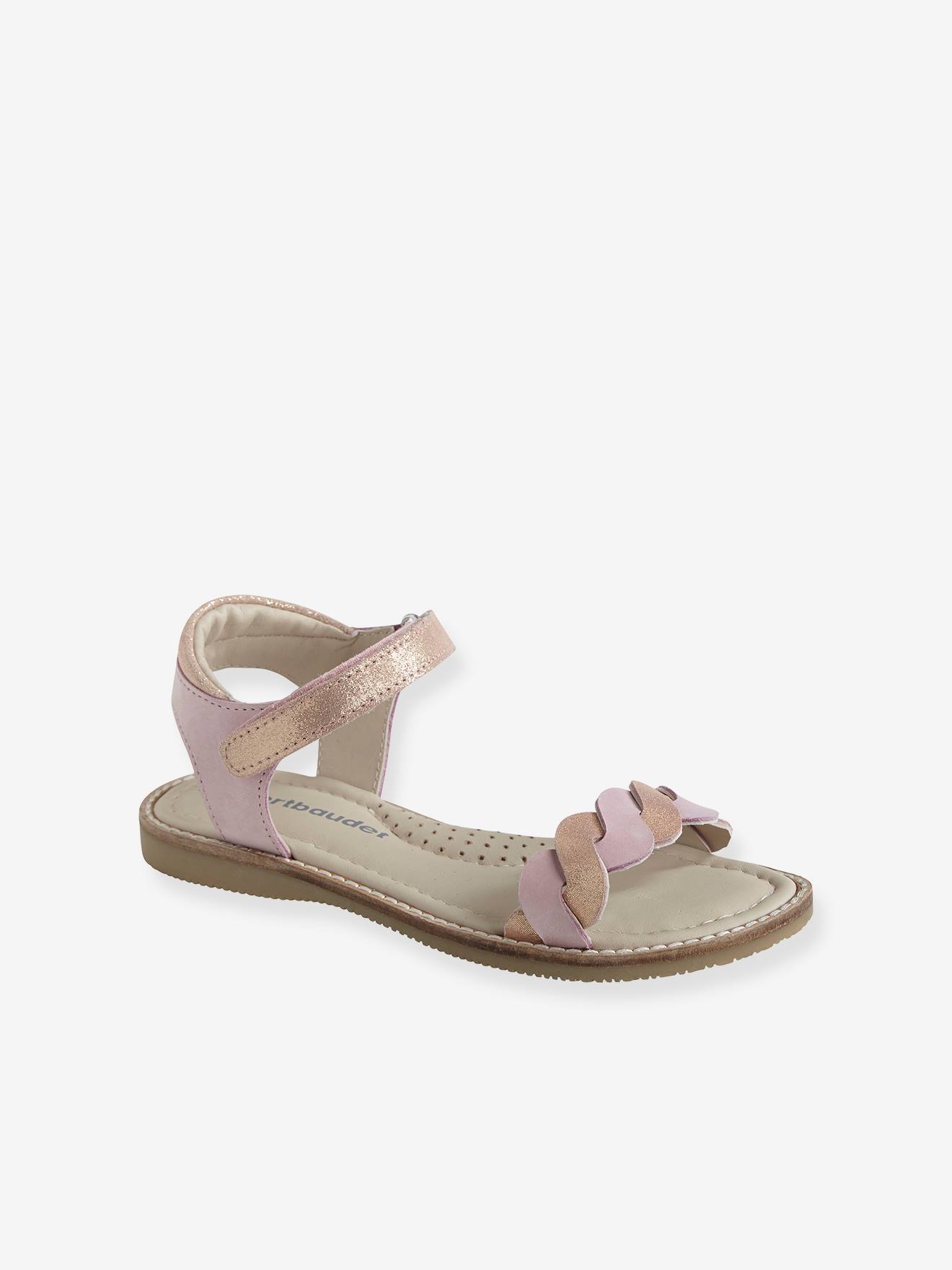 Sandales scratchées fille en cuir rose