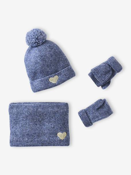 Ensemble fille bonnet, snood, moufles/mitaines avec badge coeur  - vertbaudet enfant