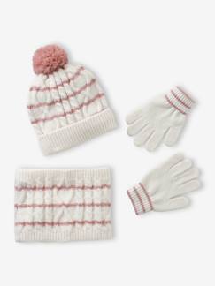 Ensemble torsadé fille bonnet + snood + moufles/gants  - vertbaudet enfant
