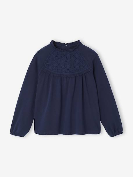 Tee-shirt blouse fille détail broderie anglaise manches longues  - vertbaudet enfant