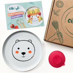 Puériculture-Box assiette porcelaine animal + ventouse + livret d'inspirations