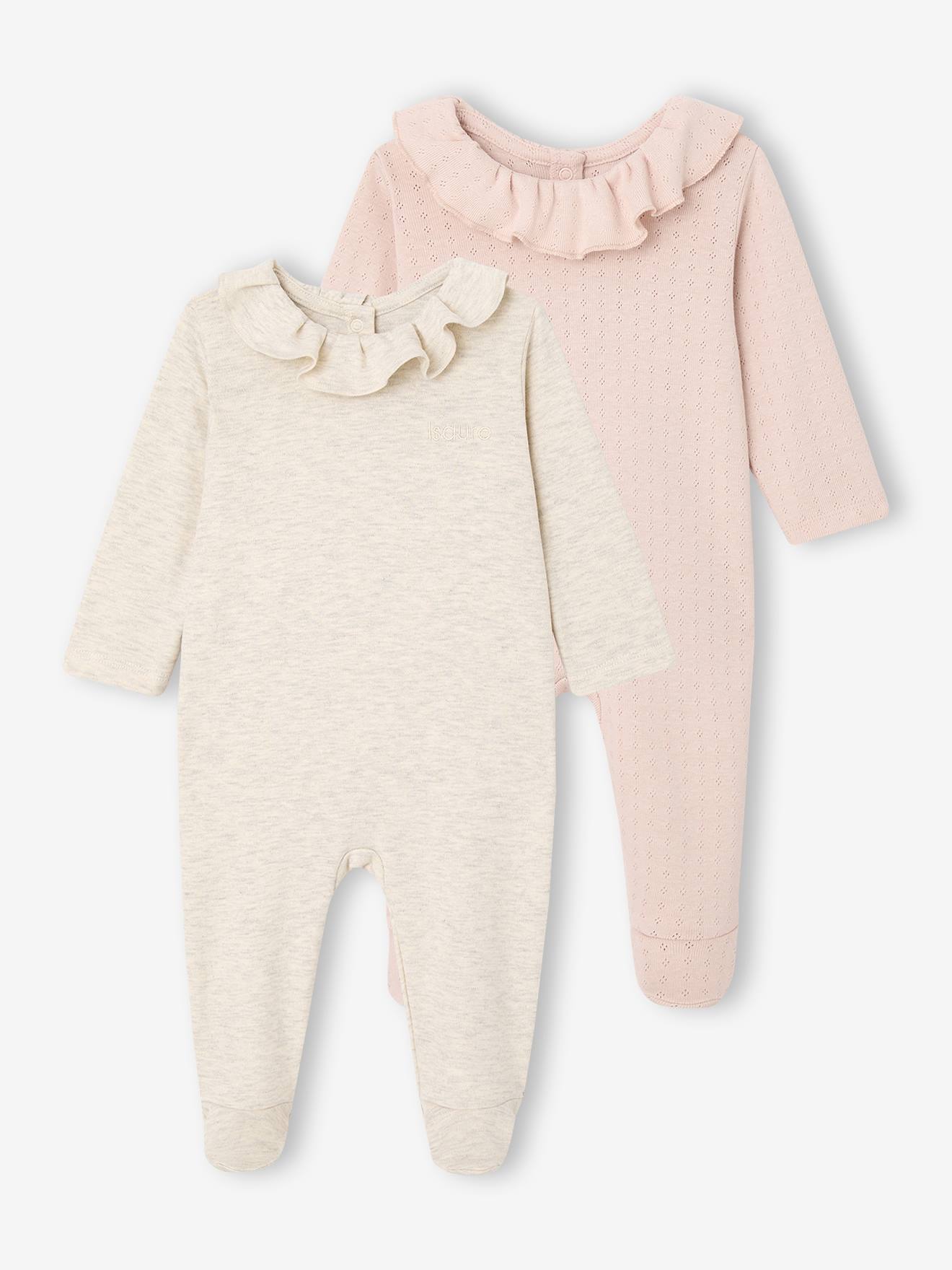 Lot de 2 pyjamas bébé fille avec col volanté beige chiné